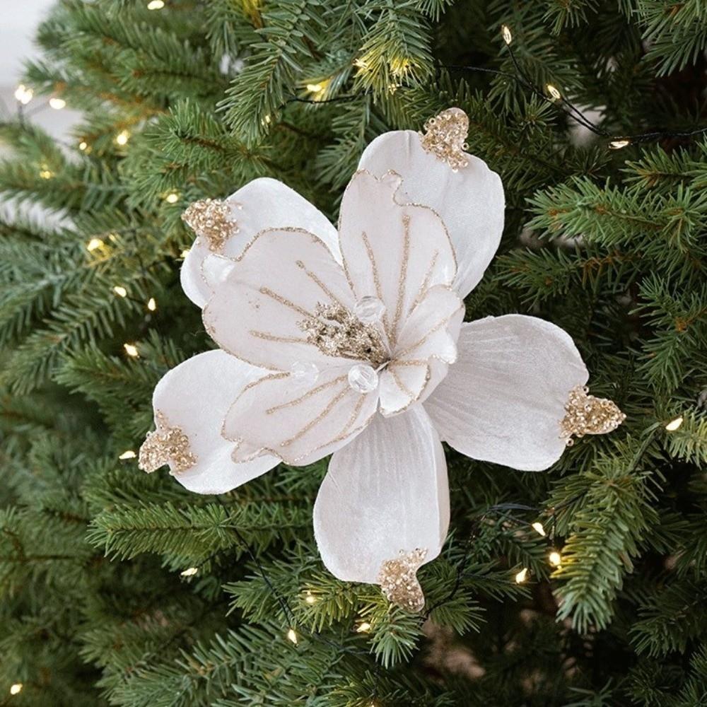 Christmas Star Flowers Artificial Ornaments Diameter 22cm Fabric and ABS Materials for Tree and Wreath Decoration