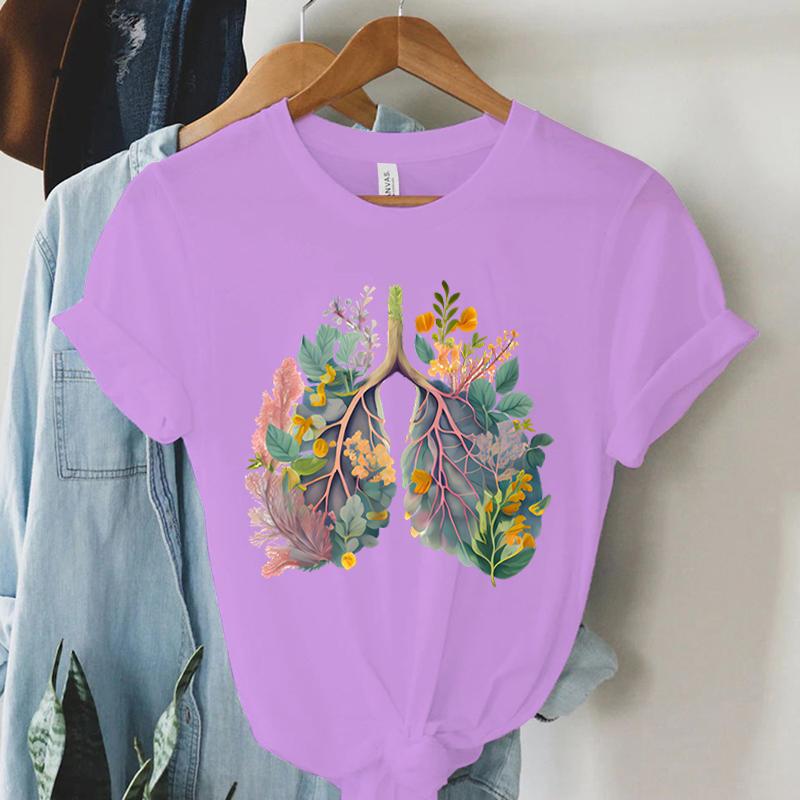 Colorful Anatomical Heart Lungs Tshirt Women Plant Floral Graphic Anatomy Tshirt Top Funny Cardiac Nurse Gift Summer Shirt 2024
