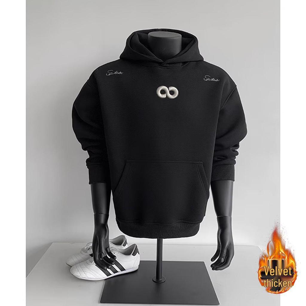 Heavyweight Embroidered Unisex Hoodie - Trendy American Casual High Street Sweatshirt for Autumn/Winter, Plus Velvet, Perfect for Couples