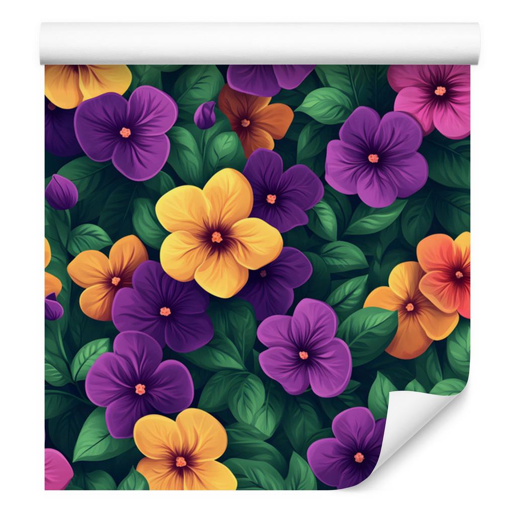 Wallpaper Flowers and Leaves in Sea and Purple for Living Room and Bedroom 50x1000