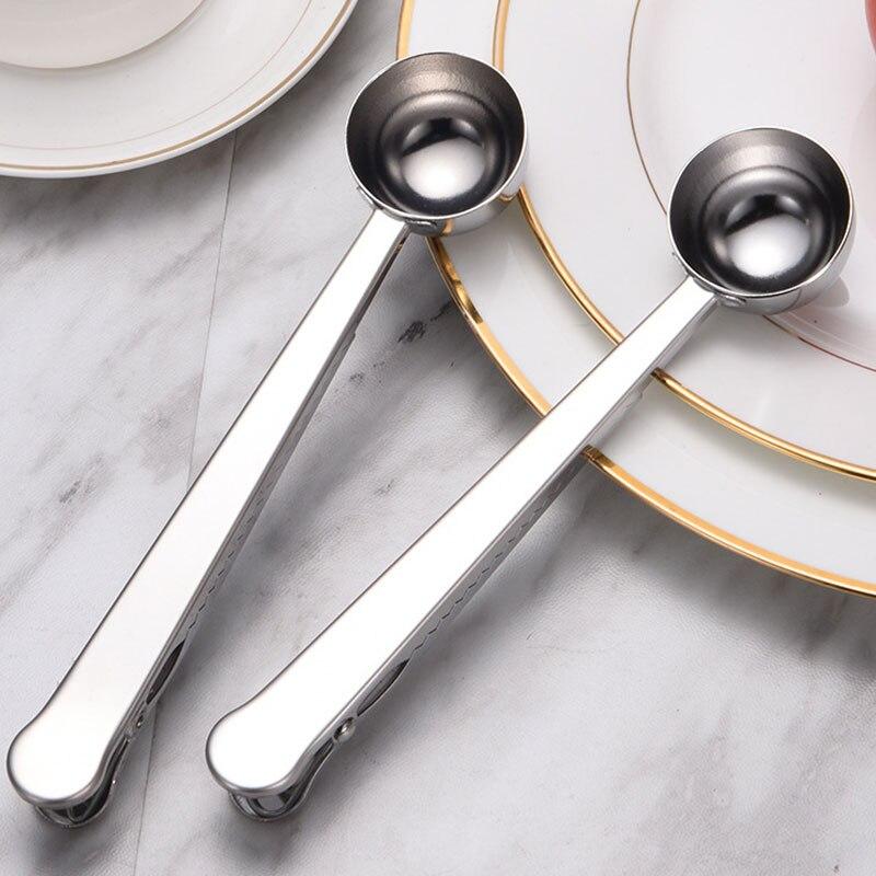 Two-in-one Stainless Steel Coffee Spoon Sealing Clip Kitchen Gold Accessories Recipient Cafe Expresso Cucharilla Decoration