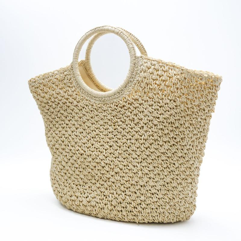 Neue handgewebte Tasche großes Fassungsvermögen Hand-Strohbeutel Freizeit-Urlaubsstil Strandtasche Ringgriff Tragetasche