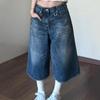 2024 Vintage Wash Whiskers Denim Shorts Women Low Rise Distressed Frayed Wide Leg Baggy Jeans Jorts Casual Summer Clothes