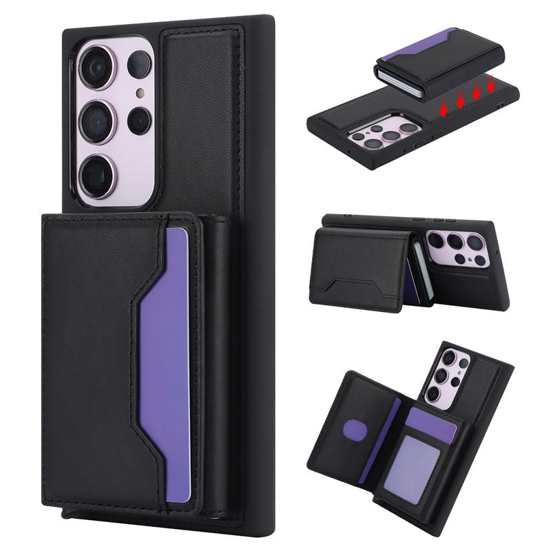 

Магнитный кожаный чехол-кошелек для телефона с картой для iPhone 15 14 Pro Max 13 Plus 12 11 для Samsung Galaxy S23 Ultra S22 A54 A14 A34 A53 A13 A52 откидная крышка iPhone 15 Ultra чёрный