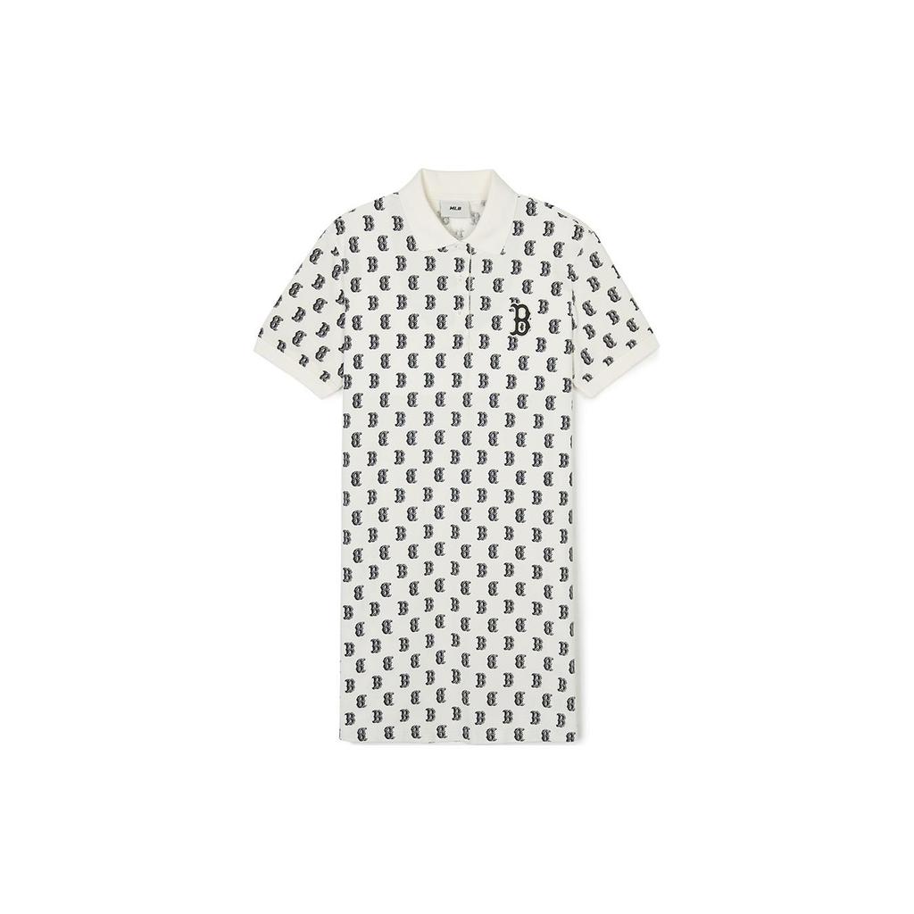 New MLB Monogram Collection Short Sleeved Dresses Women's Cream 3FOPM0143-43CRS