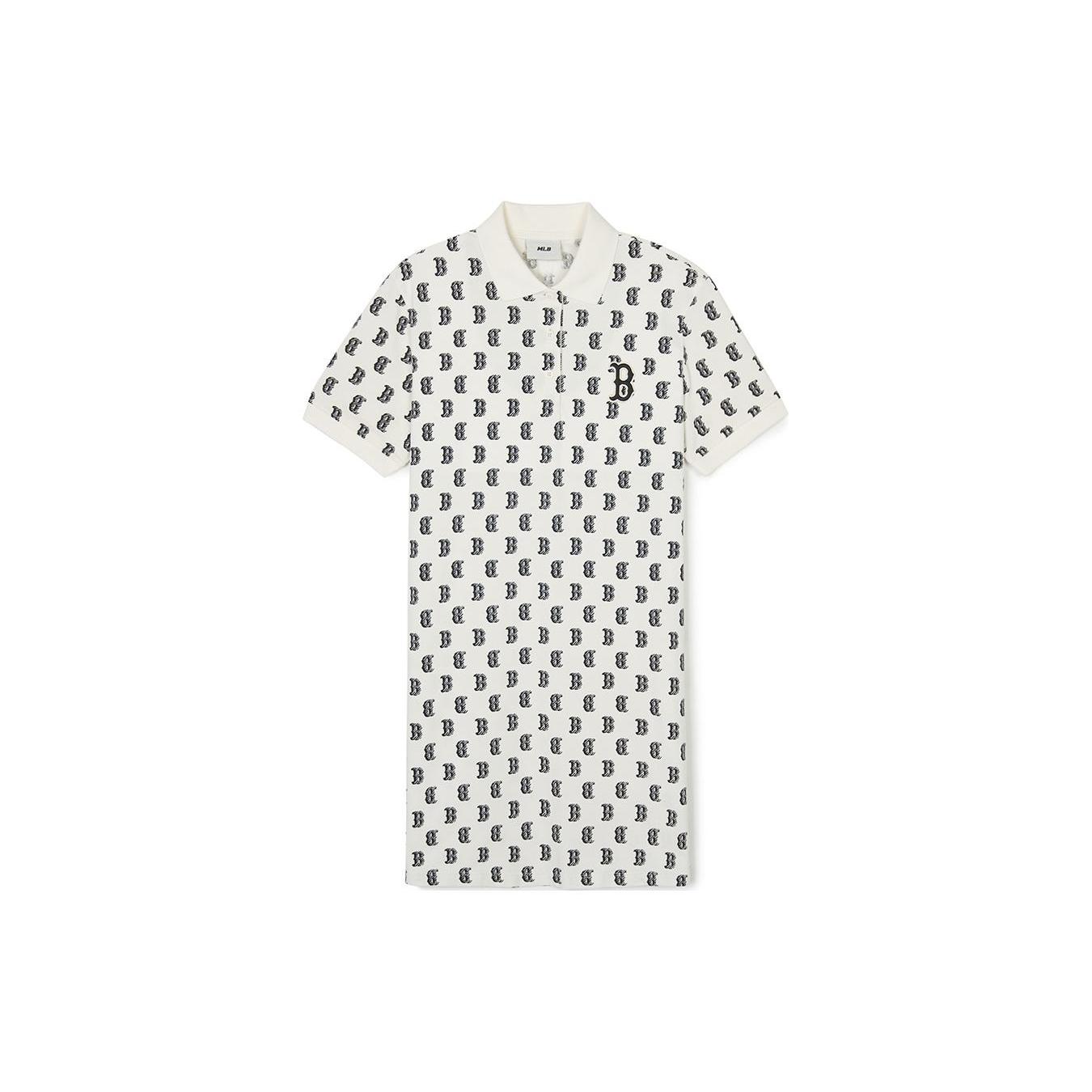 

New MLB Monogram Collection Short Sleeved Dresses Women s Cream 3FOPM0143-43CRS XS