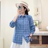 Japanese double-layer cotton yarn pure cotton plaid shirt women's retro literary and artistic style new spring and autumn loose casual shirt top