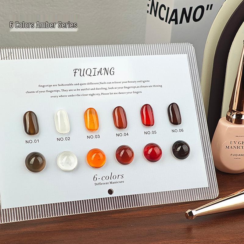 Amber Series Gel Polish Set: 6 Colors Ice Transparent Tea Brown - 2025 Influencer Favorite Phototherapy Nails