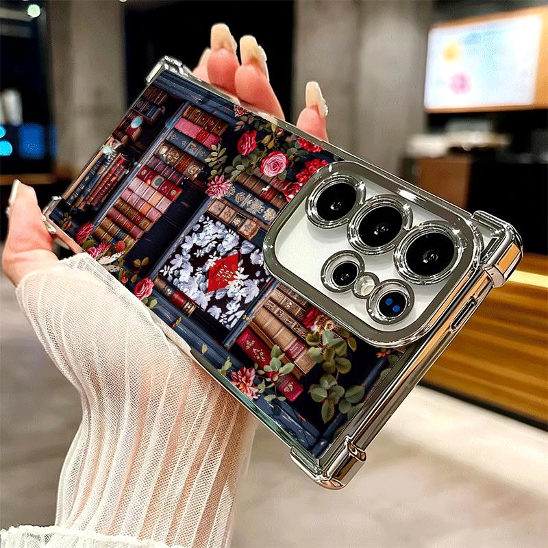 Read Books Illustration Bookshelf Soft Phone Case For Samsung Galaxy S26 Ultra S25 Edge S24 FE S23 Plus S22 S21 + S20 Plating An