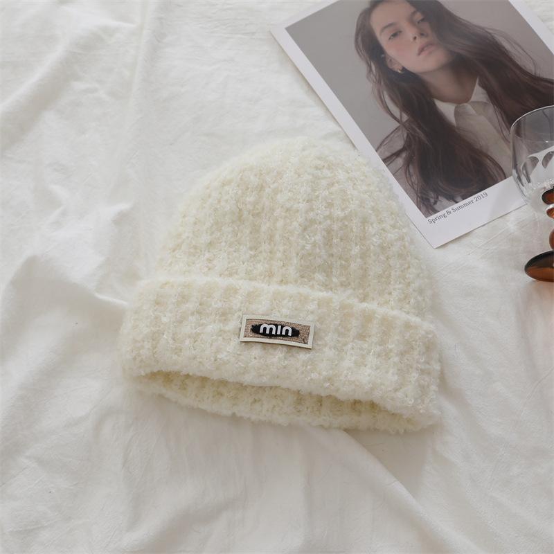 Japanese Solid Color Letters Plus Color Wool Wool Hat Simple Face Showing Small Loose Versatile Knitted Hat