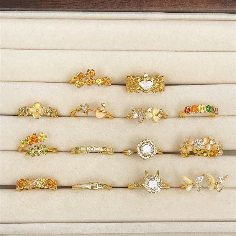 [Golden Mang Honey Language] Medieval Vintage Enamel Gold High-End Flower Opening Ring Female Light Luxury Ring