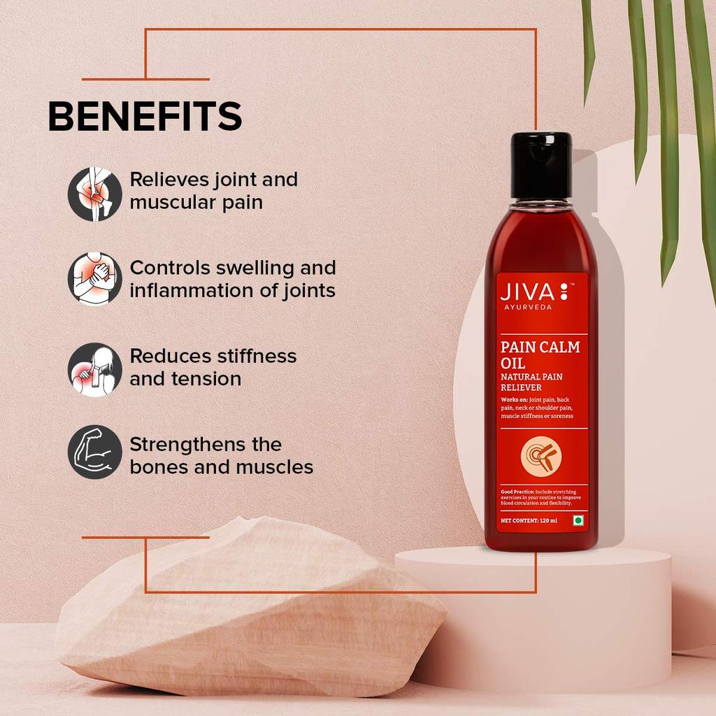 Jiva Pain Calm Öl 120 ml X 2er-Pack Schnell einziehendes Ayurvedisches Massageöl für Gelenke Muskeln Rücken Schulter Komfort