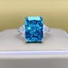 10x14 Rectangle Radiant Cut Sea Blue Zircon Large Carat Aura Open Ring for Women 2025