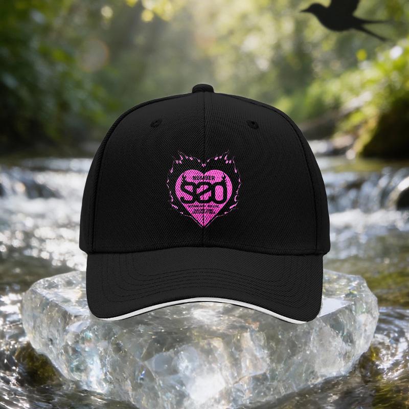 Pink Flame Heart Pattern Sandwich Baseball Cap Unisex Easy Lightweight Adjustable Outdoor Sun Hat Ideal Gift for Travel Party Bi