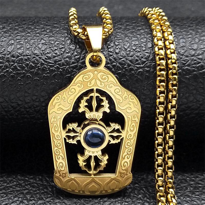 Buddhism Mandala Mantra Shurangama Projection Pendant Necklace for Men Women Stainless Steel Gold Color Chain Jewelry NZZZ176S02