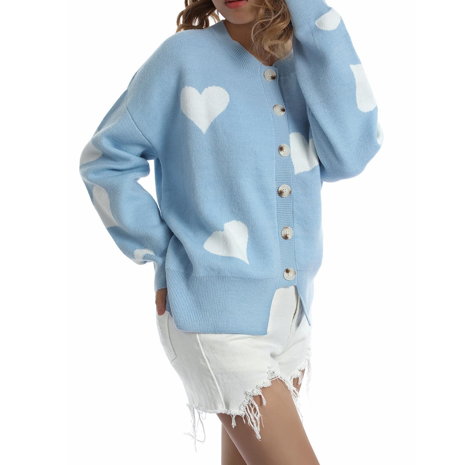 

Женский кардиган теплый круглый воротник повседневный осенне-зимний вязаный свитер для женщин 3XL светло-синий