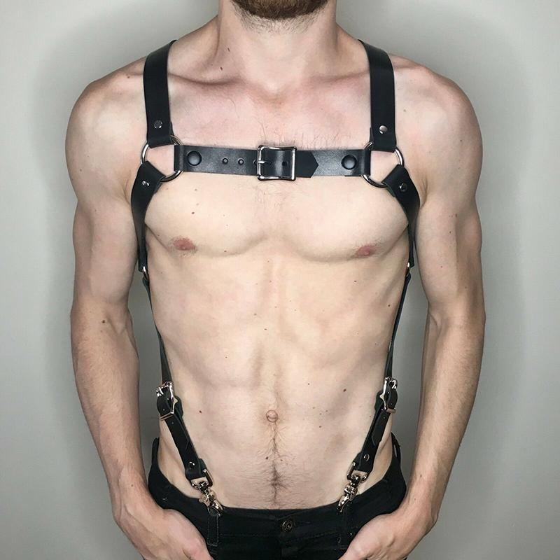 Men Body Restraint Leather Harness Belts Straps Suspenders Braces Armor Costumes