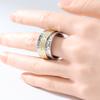 Vintage Hand Carved Wide Women's Ring Creativity Two Color Metal Geometry Daily Wear Party Jewelry Anniversary Gift