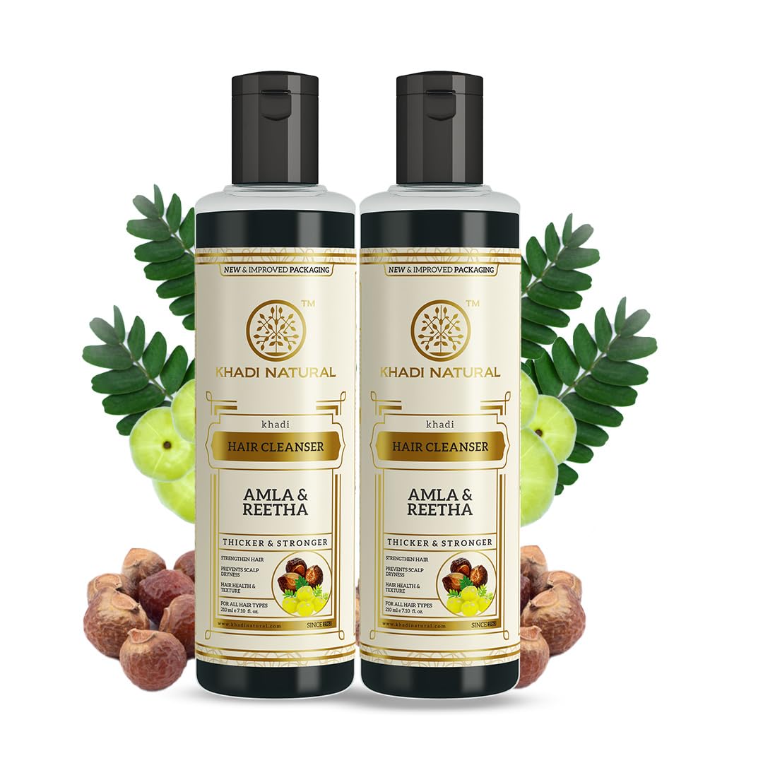 Khadi Natural Amla & Reetha Hair Shampoo Pack of 2 x 210 ml Anti-Hair Fall Strengthening Shampoo