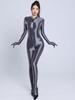 Polished Gleaming Diaphanous Leggings Separate Finger Bodystocking Double Zipper Crotch Free Cut Jumpsuit Bodycon Alluring Clear Conjoined Jumpsuit