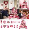 Ensemble de décoration de plateau à plusieurs niveaux pour la Saint-Valentin Décoration de table en bois pour la Saint-Valentin Cadeau de fête de mariage en bois rouge XXOO Heart Hug (Nain)