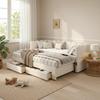 Upholstered Bed, Daybed, Sofa Bed, with 2 Drawers for Storage, Sleeper Sofa, Day Bed 90x190 cm, Extendable to 180 cm, with USB Port, Beige Linen