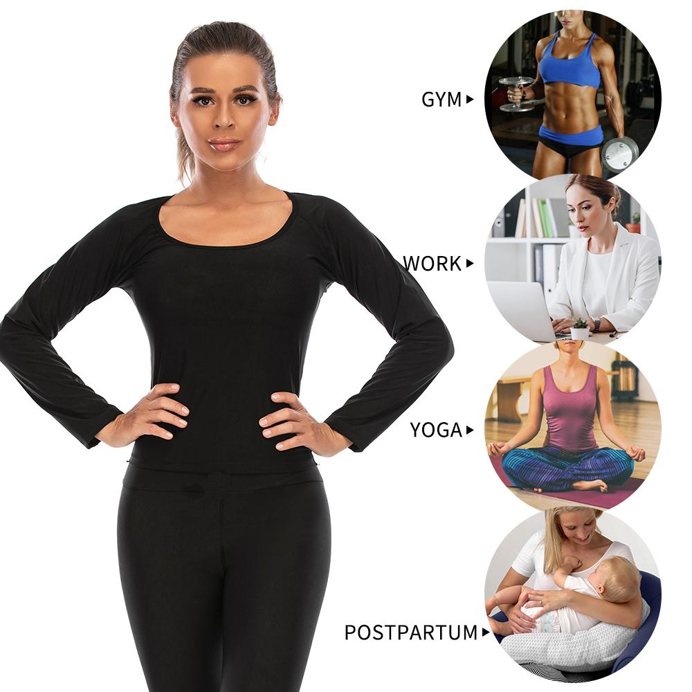 Dam Bastu Sweatdräkter Långärmad Träning Shapewear Thermo Sweat Shirt Midjeträningsjacka Body Shaper Fitness Linne Träning Sport Underkläder