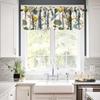 Retro Lemon Kitchen Valance, Summer Blue Birds Lemon Tree Nature Botanical Plants Flowers Hummingbird Spring Print Short Blackout Window Curtain for