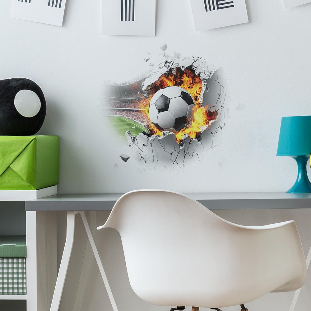 Kreative Wanddurchbrechende Feuerfußball Schlafzimmer Wohnzimmer Zuhause Wandhintergrund Verschönerung und Dekorative Wandaufkleber