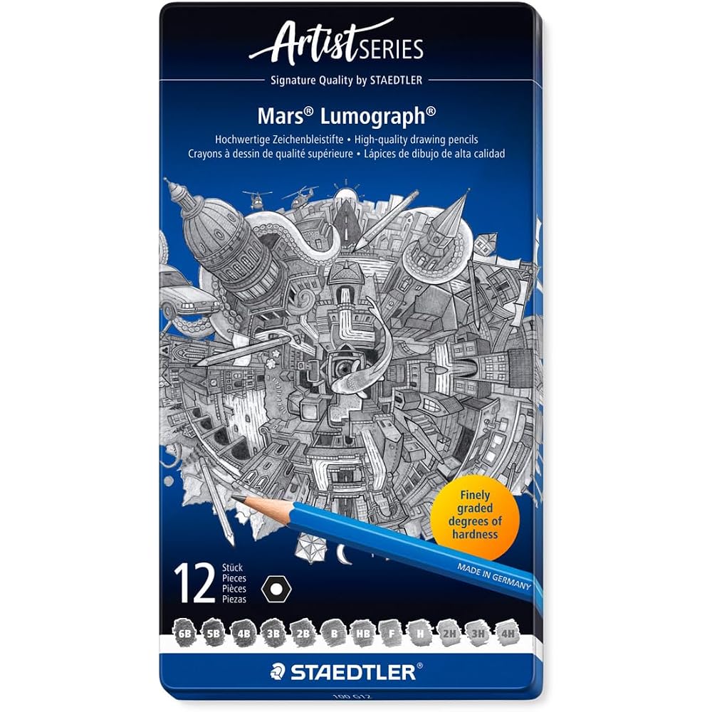 STAEDTLER Pencils 6B 5B 4B 3B 2B B HB F H 2H 3H 4H Marsurmograph Writing Drawing 12 Hardness Set ...