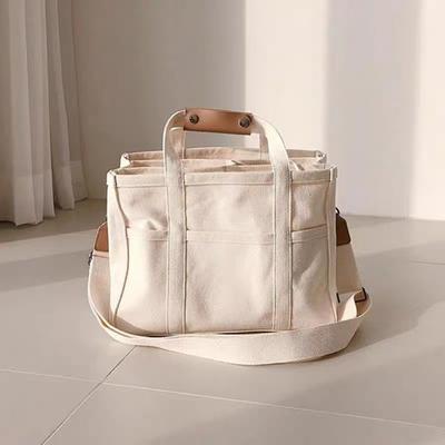 Simple Canvas Bag Office Worker Hand Lunch Box Lunch Bag Solid Color Versatile Crossbody Bag College School Bag