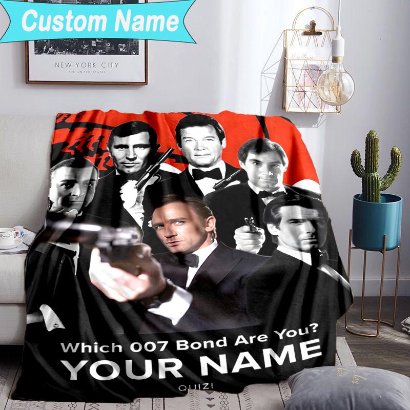 Custom Name Blanket James Bond Movie Collage Blanket Bedding Blanket for Travel, Camping, Living Rooms, Offices, Sofas, Fan Christmas Gift