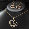 3 PCS Set Heart Shaped Jewelry Set of Earrings Pendant Necklace for Women Exquisite Fashion Rhinestone Double Heart Jewelry Set