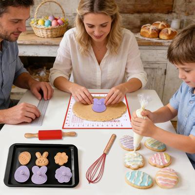 Rolling Pin Easter Non Stick Tools For Pastry Bunny Egg Design Rolling Pin And Pastry Baking Mat Set For Cookie Kitchen Pie