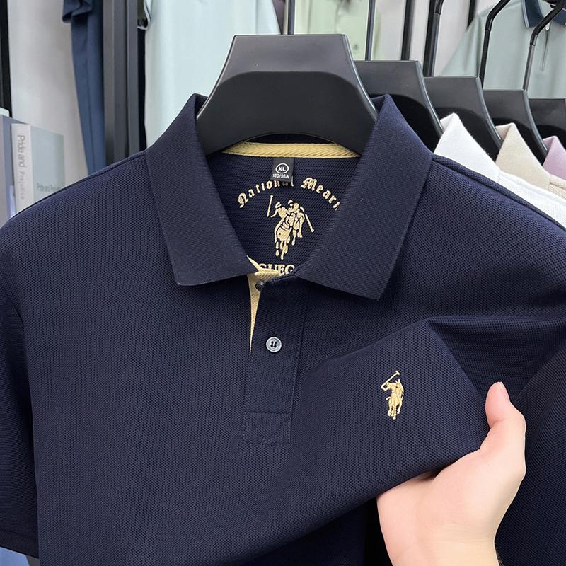 STORN Sommar Broderad Krage T-shirt för Herrar, Casual, Business, Kortärmad Pikétröja, Kortärmad Topp