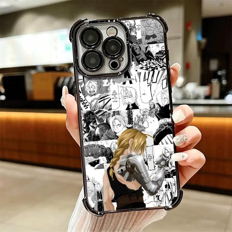 F-ullmetal A-Alchemist Anime Plating Phone Case For Iphone 16 17 Pro Max Air 16E 14 15 Plus 12 13 Mini Anti-Fall Airabag Cover