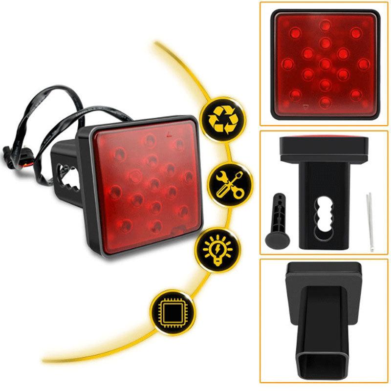 2'' Trailer Hitch Receiver Cover 15 LED Brake Led Lights Tube Cover 4 Pin Car Accessories Car Signal Lamp Warning Strobe Light