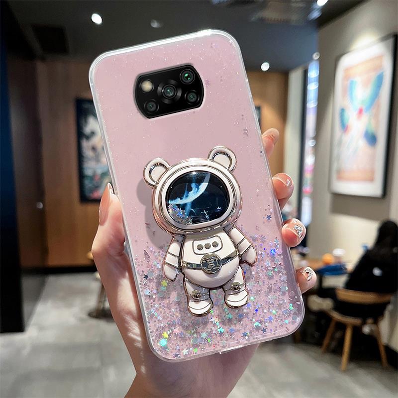 Husa suport pentru astronaut Pocox3 Quicksand pentru Xiaomi Mi Poco X3 Pro Nfc X4pro M3 F3 Husa din silicon cu suport Poko X 3 X3pro Pokox3