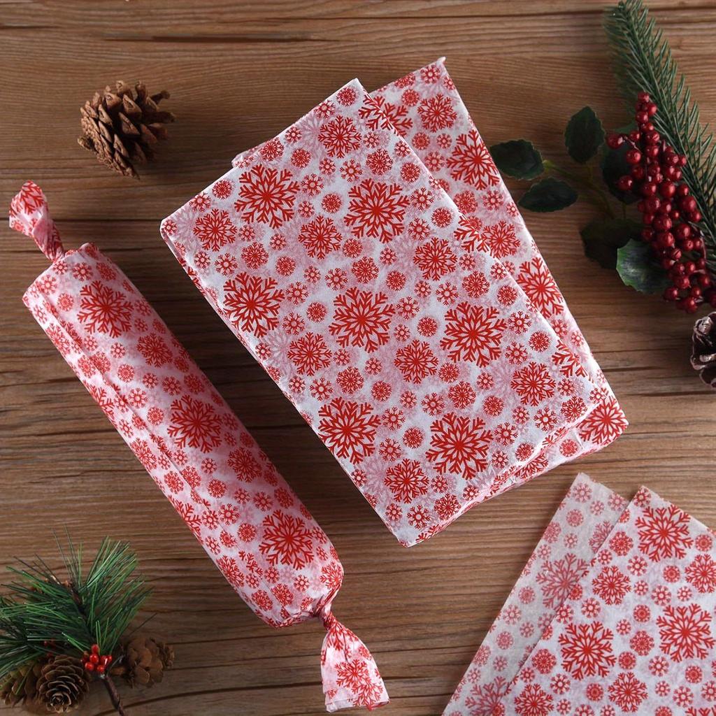 50 ark Julsnöflinga Silkespapper Röd Snöflinga Partipack 50x35cm Julpapper för DIY och Hantverk Presentpåsar Nyårsdekorationer