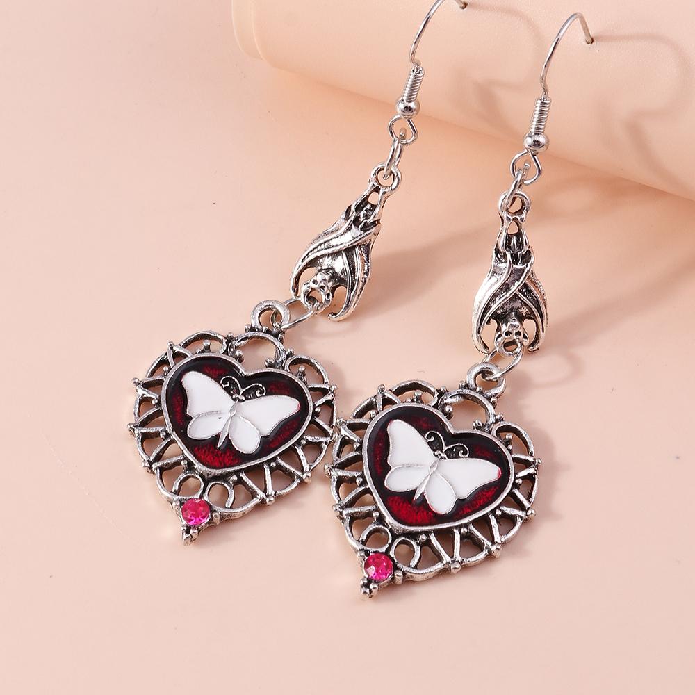 Vintage Witch Vampire Heart Earrings Gothic Cross Talisman Dangle Earrings Steampunk Royal Party Statement Jewelry Gifts