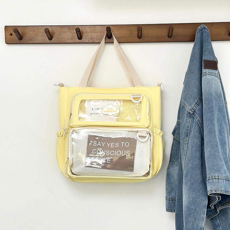 Large-capacity Casual Transparent Tote Bag, Student Class Handbag, Beautiful Solid Color Single Shoulder Underarm Messenger Bag