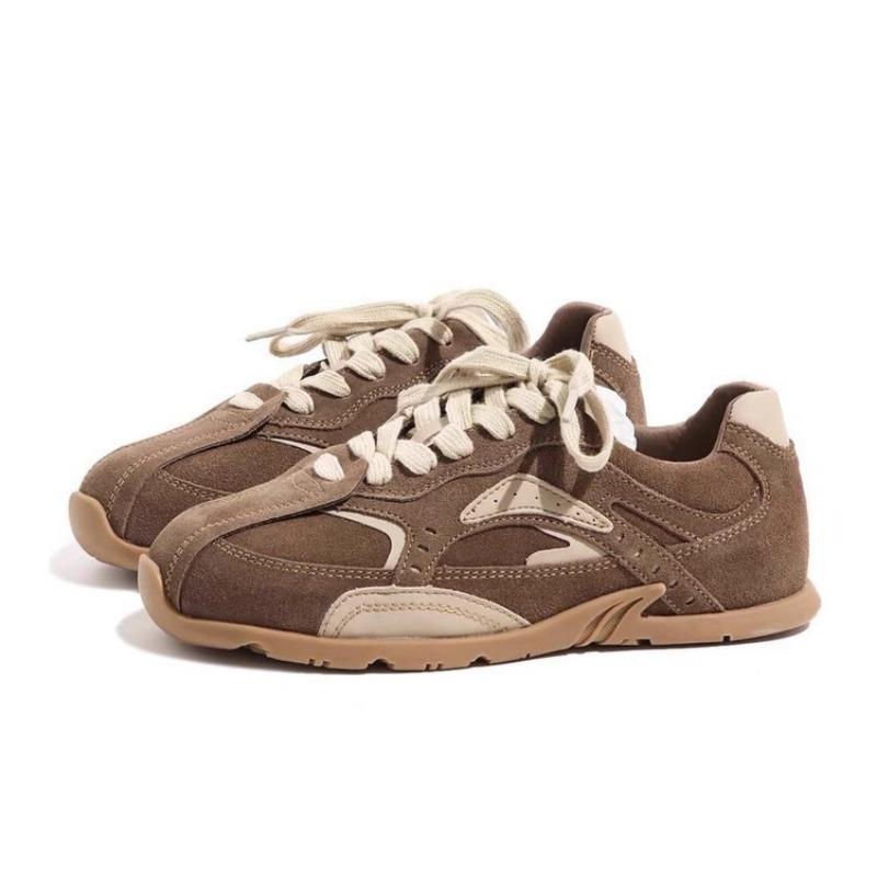 Autumn new flat-bottomed women's pink and brown three-color retro casual sneakers
