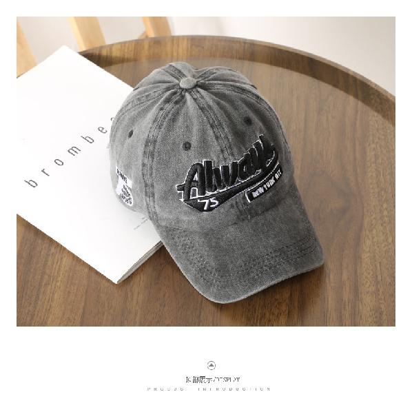 Trendy men's washed letter-embroidered baseball cap, suitable for outdoor wear, offering sun protection and shade for women