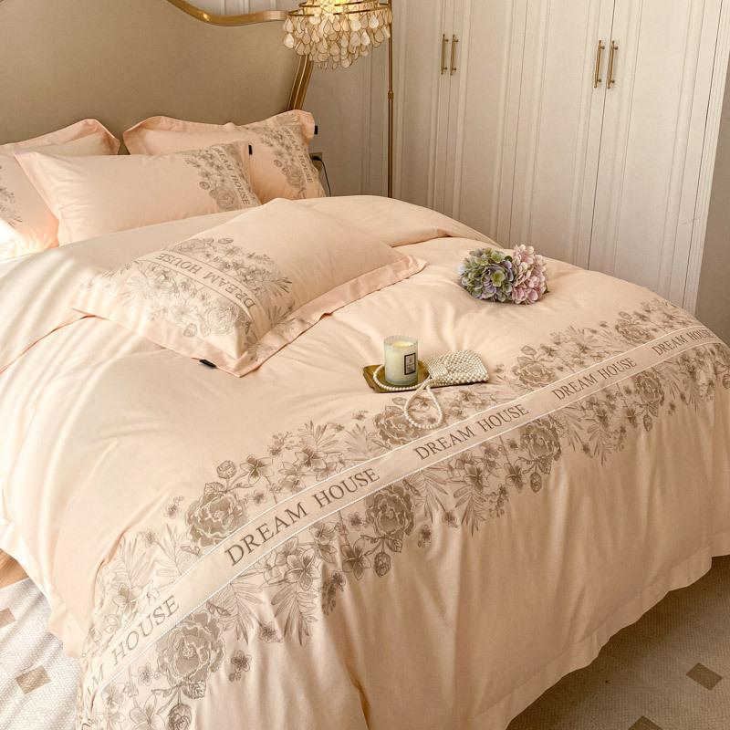 Maternal And Infant Grade Class A 100 Long-Staple Cotton Four-Piece Set, High-End Pure Cotton Cotton Embroidery Simple Atmospheric Bed Sheet Mattress