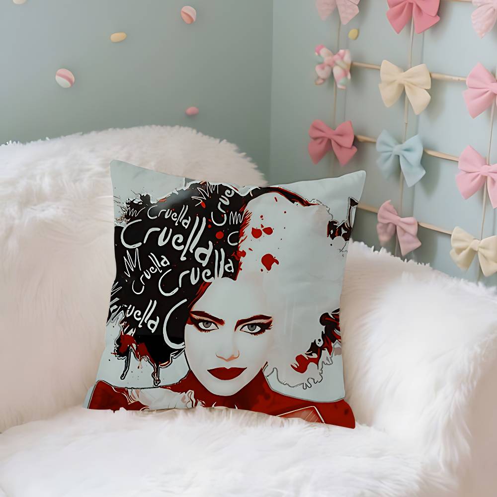 Modern Movie Bad Girl Cruella Case Plush Fabric Soft Pillowcase Double Sided Print Cushion Cover Household Gifts