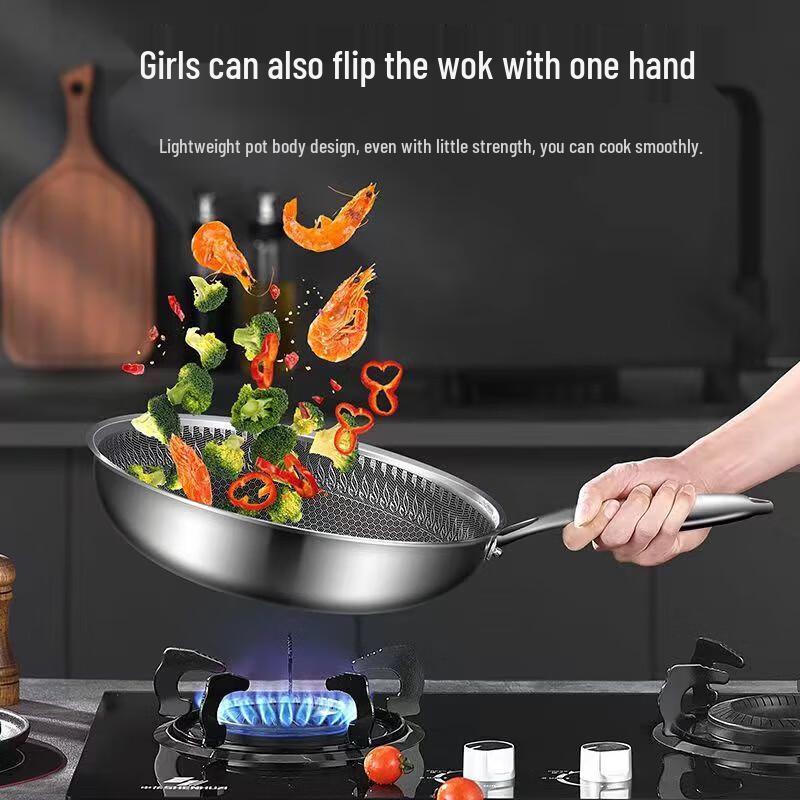 Shangheng 316L Stainless Steel Honeycomb Non-Stick Wok 32cm