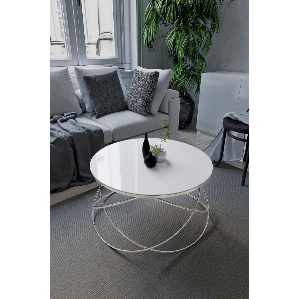 Planet Coffee Table Black Leg, White Glass