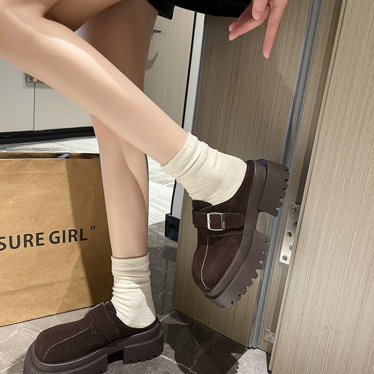 

Женские полутапочки Muffin из бархата на толстой подошве 2024 года, зимние, ретро, универсальные, увеличивающие рост, с квадратной головкой, с одной педалью, с сумкой на голове, верхняя одежда 35 кофейный