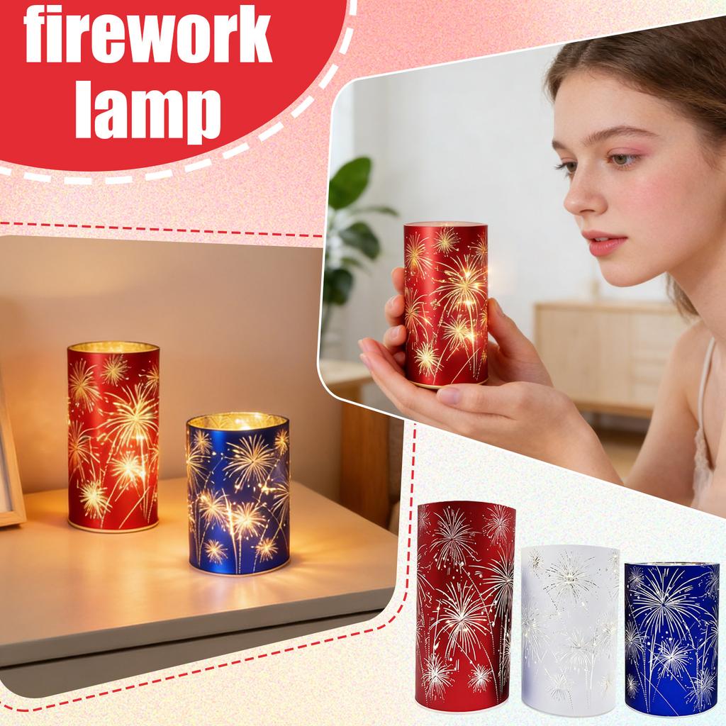 Celebration Lamp - Etched Fireworks Starburst Glass Base With Warm-Colored LED Lights, Flashing Decorative Centerpiece