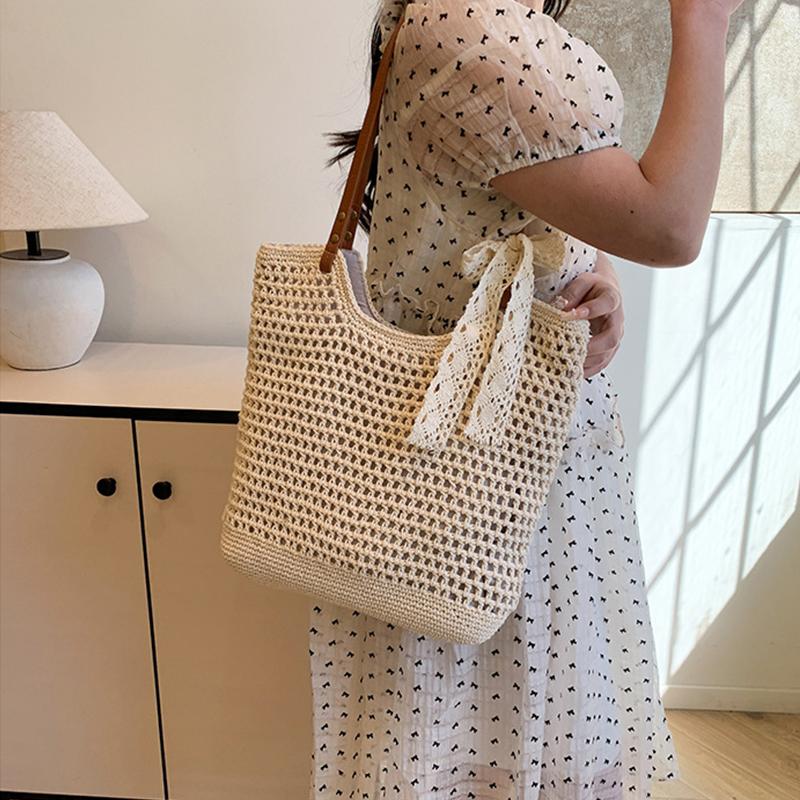 Stylish Women Woven Crochet Handbags Large Capacity Shoulder Tote Perfect for Beach Travel and Daily Use